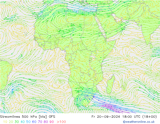 Streamlines 500 hPa GFS Fr 20.09.2024 18 UTC