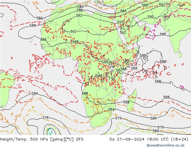 Height/Temp. 500 hPa GFS Sa 21.09.2024 18 UTC