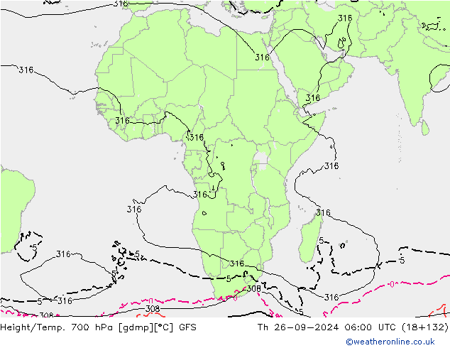 Yükseklik/Sıc. 700 hPa GFS Per 26.09.2024 06 UTC