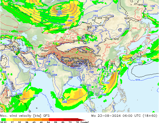 Max. wind velocity GFS lun 23.09.2024 06 UTC