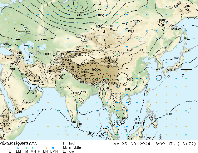 Cloud layer GFS lun 23.09.2024 18 UTC