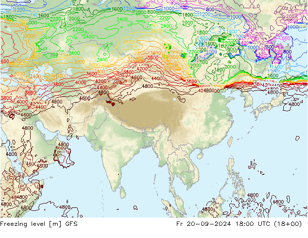 Nulgradenniveau GFS vr 20.09.2024 18 UTC