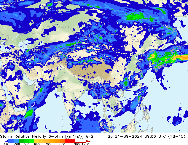 Storm Relative Helicity GFS za 21.09.2024 09 UTC