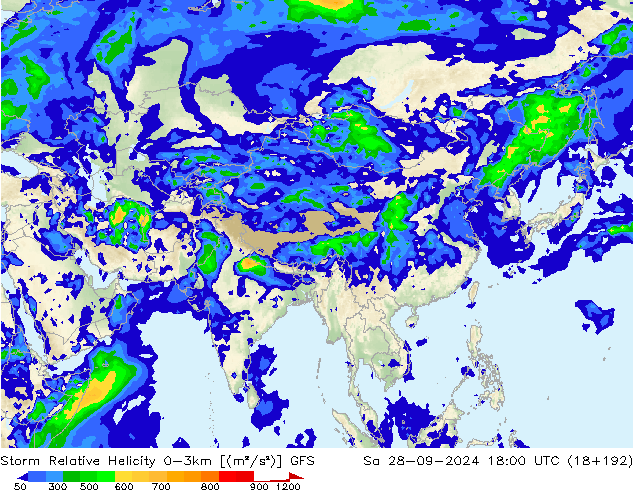 Storm Relative Helicity GFS Cts 28.09.2024 18 UTC