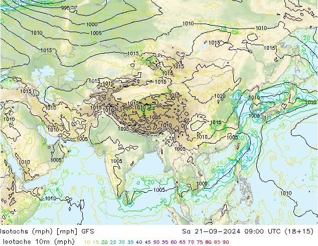 Isotachs (mph) GFS So 21.09.2024 09 UTC