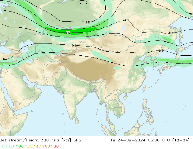 Jet stream/Height 300 hPa GFS Tu 24.09.2024 06 UTC