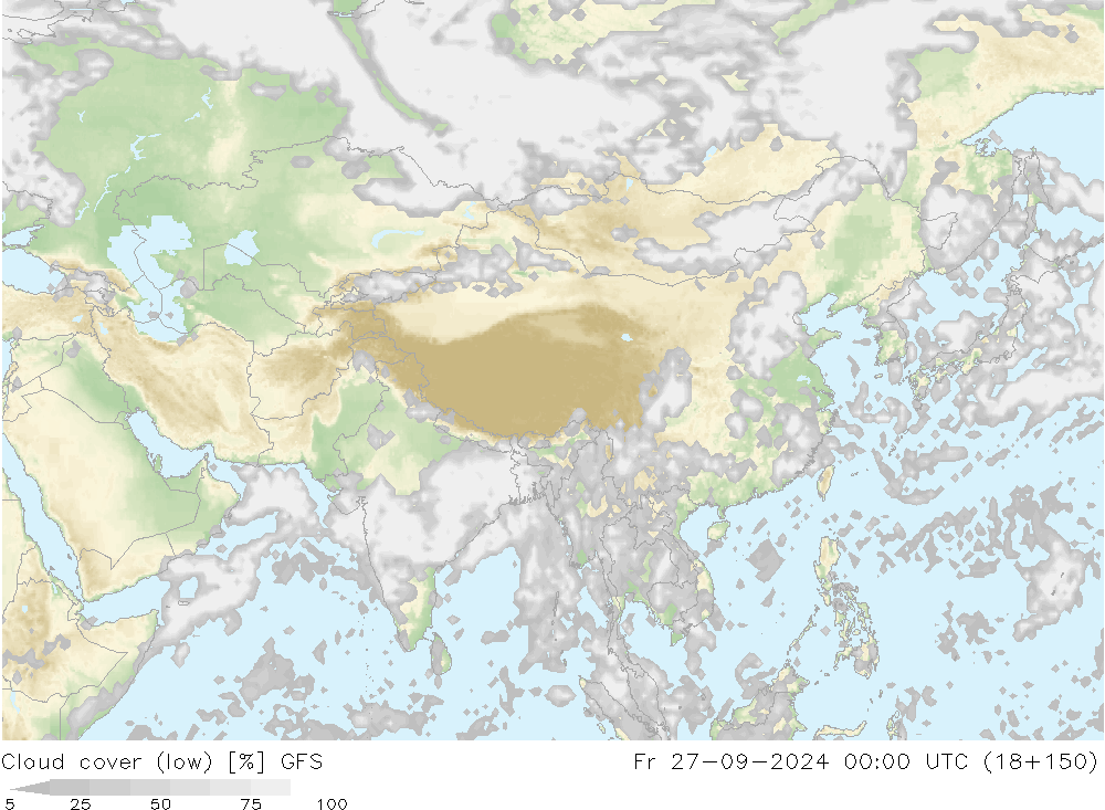 Cloud cover (low) GFS Fr 27.09.2024 00 UTC