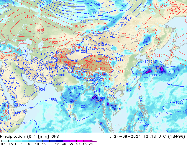 Z500/Rain (+SLP)/Z850 GFS  24.09.2024 18 UTC