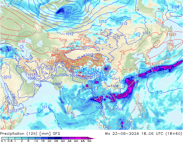 Precipitation (12h) GFS Mo 23.09.2024 06 UTC