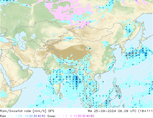 Kar/Yağmur Oranı GFS Çar 25.09.2024 09 UTC