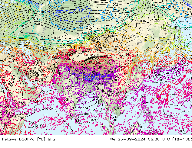 Theta-e 850hPa GFS We 25.09.2024 06 UTC