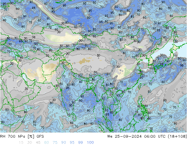 RH 700 hPa GFS Mi 25.09.2024 06 UTC