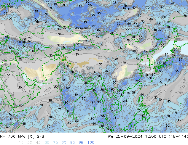 RH 700 hPa GFS We 25.09.2024 12 UTC