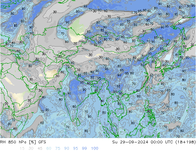 RH 850 hPa GFS Dom 29.09.2024 00 UTC