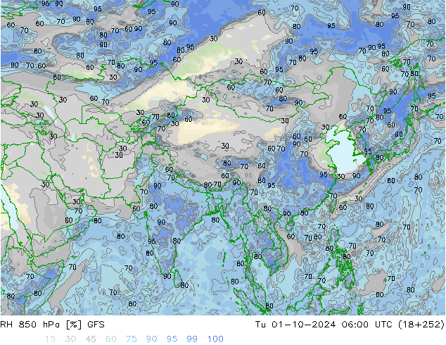 RH 850 hPa GFS  01.10.2024 06 UTC