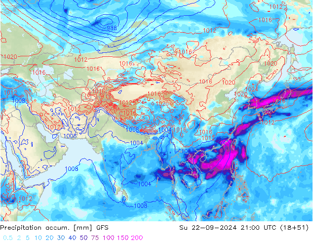 Precipitation accum. GFS dom 22.09.2024 21 UTC