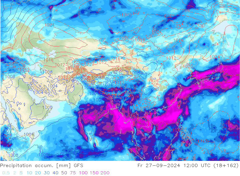 Precipitation accum. GFS Pá 27.09.2024 12 UTC