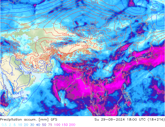 Precipitation accum. GFS Вс 29.09.2024 18 UTC