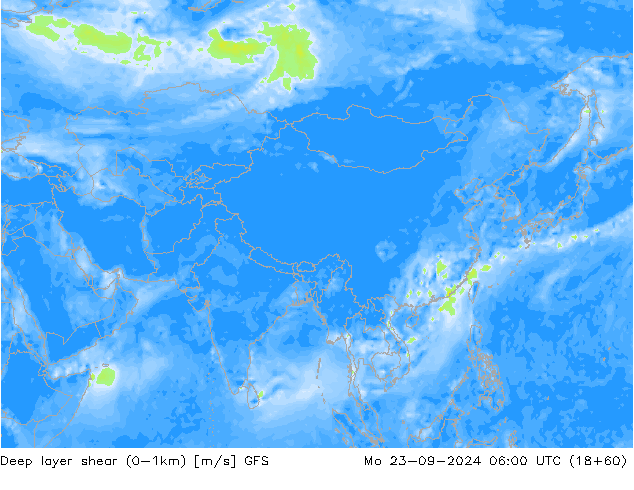 Deep layer shear (0-1km) GFS Mo 23.09.2024 06 UTC