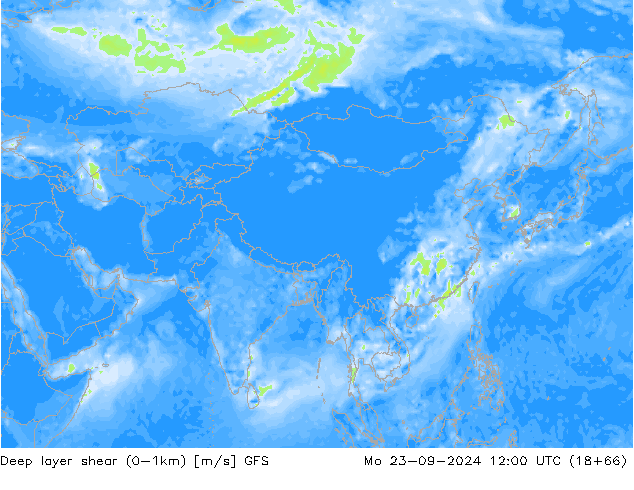 Deep layer shear (0-1km) GFS Mo 23.09.2024 12 UTC