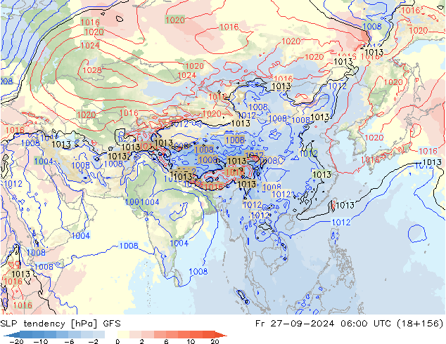 SLP tendency GFS Fr 27.09.2024 06 UTC