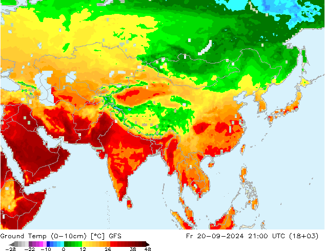 Ground Temp (0-10cm) GFS Pá 20.09.2024 21 UTC