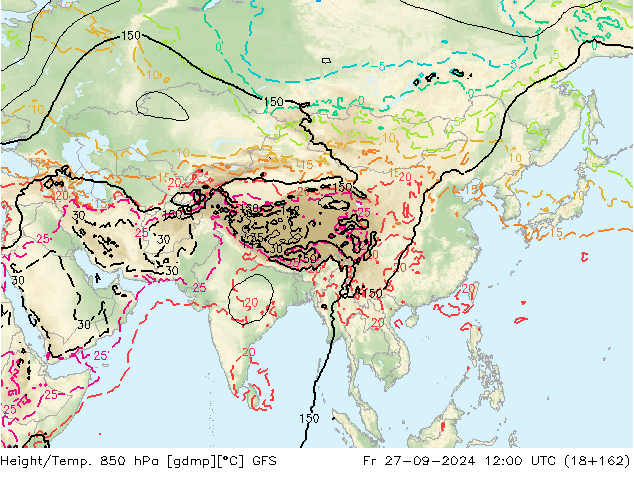 Height/Temp. 850 hPa GFS Fr 27.09.2024 12 UTC