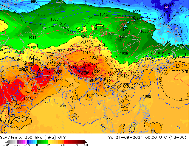 SLP/Temp. 850 hPa GFS Sáb 21.09.2024 00 UTC