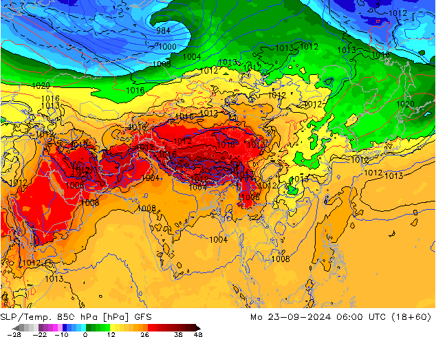 SLP/Temp. 850 hPa GFS Seg 23.09.2024 06 UTC