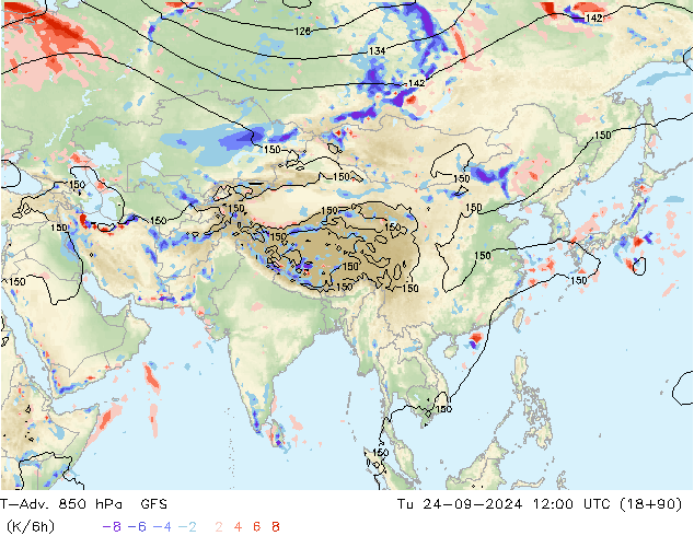 T-Adv. 850 hPa GFS Tu 24.09.2024 12 UTC