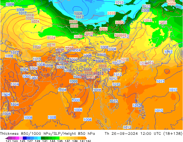 Thck 850-1000 hPa GFS jeu 26.09.2024 12 UTC