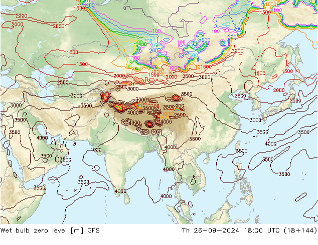 Wet bulb zero level GFS Th 26.09.2024 18 UTC