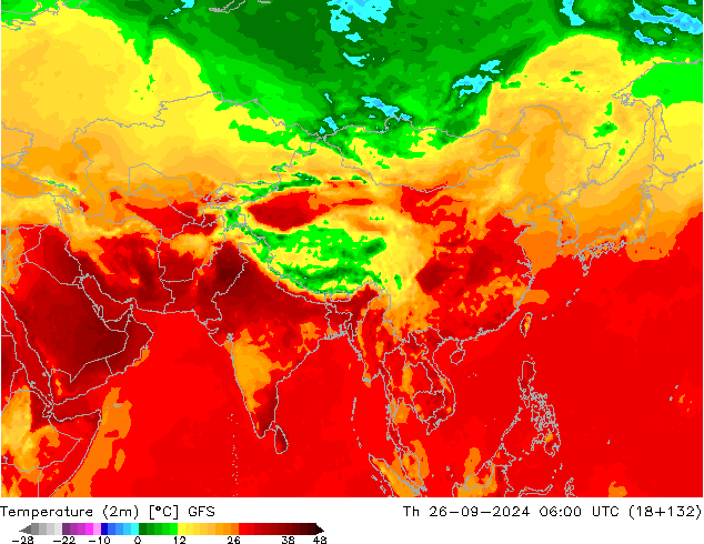 Temperatura (2m) GFS gio 26.09.2024 06 UTC