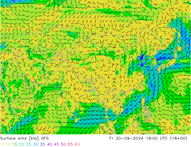 Bodenwind GFS Fr 20.09.2024 18 UTC