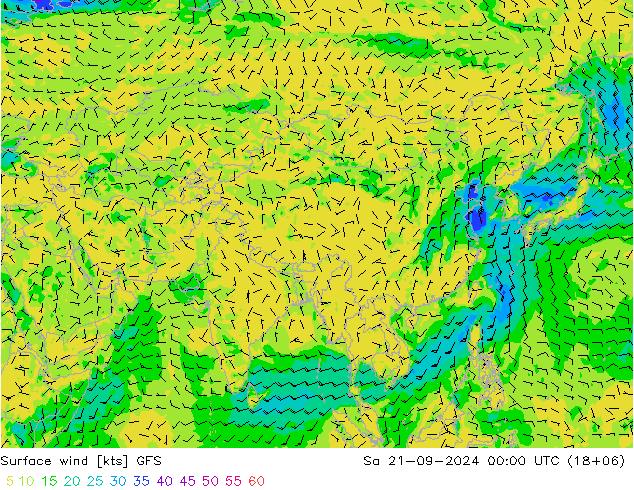 Rüzgar 10 m GFS Cts 21.09.2024 00 UTC