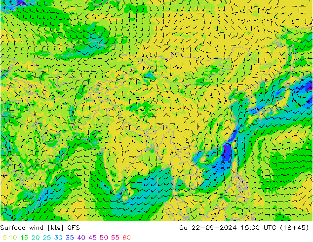 Vento 10 m GFS Dom 22.09.2024 15 UTC