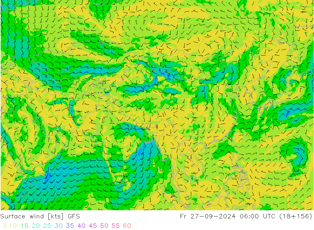 Vento 10 m GFS Sex 27.09.2024 06 UTC