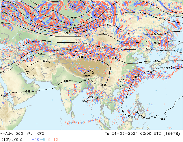 V-Adv. 500 hPa GFS Út 24.09.2024 00 UTC