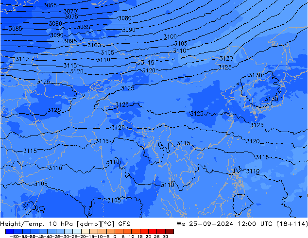 Height/Temp. 10 hPa GFS We 25.09.2024 12 UTC