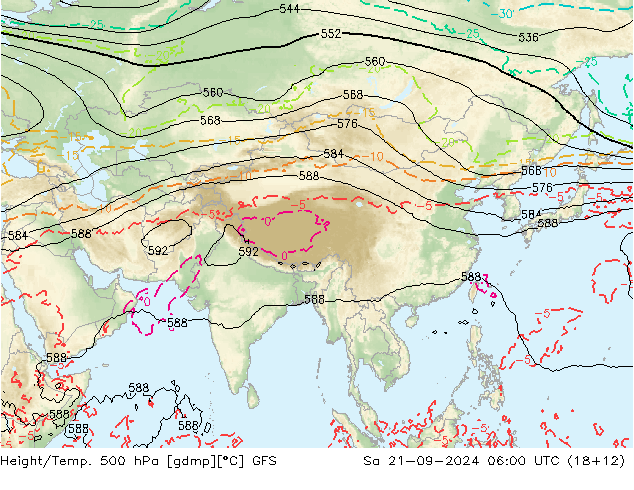 Height/Temp. 500 hPa GFS so. 21.09.2024 06 UTC