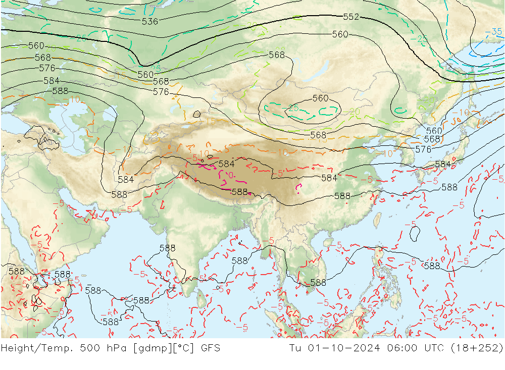 Yükseklik/Sıc. 500 hPa GFS Sa 01.10.2024 06 UTC