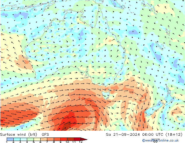 Rüzgar 10 m (bft) GFS Cts 21.09.2024 06 UTC