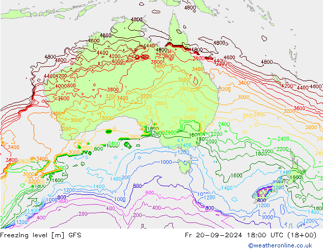 Freezing level GFS Fr 20.09.2024 18 UTC