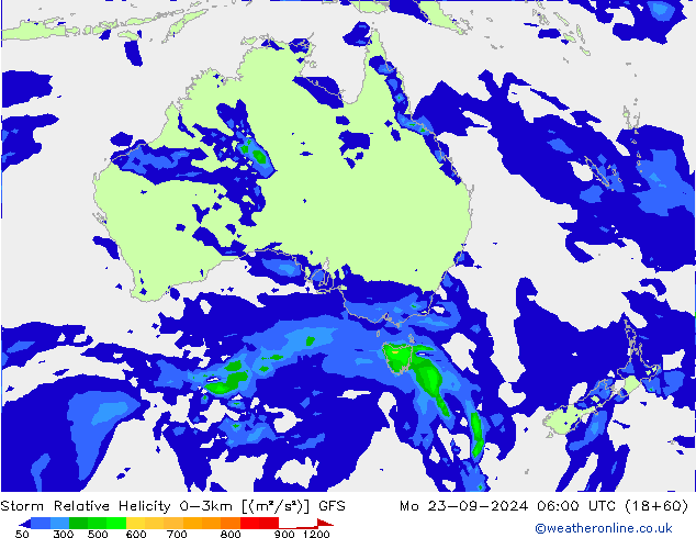 Storm Relative Helicity GFS Mo 23.09.2024 06 UTC