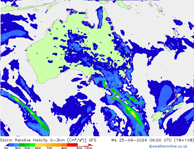 Storm Relative Helicity GFS mer 25.09.2024 06 UTC