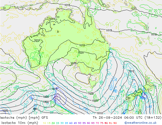 Isotaca (mph) GFS jue 26.09.2024 06 UTC