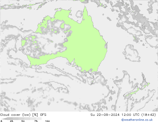 Cloud cover (low) GFS Su 22.09.2024 12 UTC