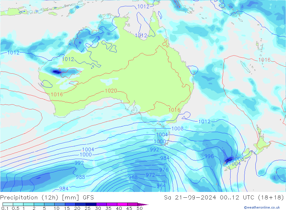 Precipitation (12h) GFS Sa 21.09.2024 12 UTC