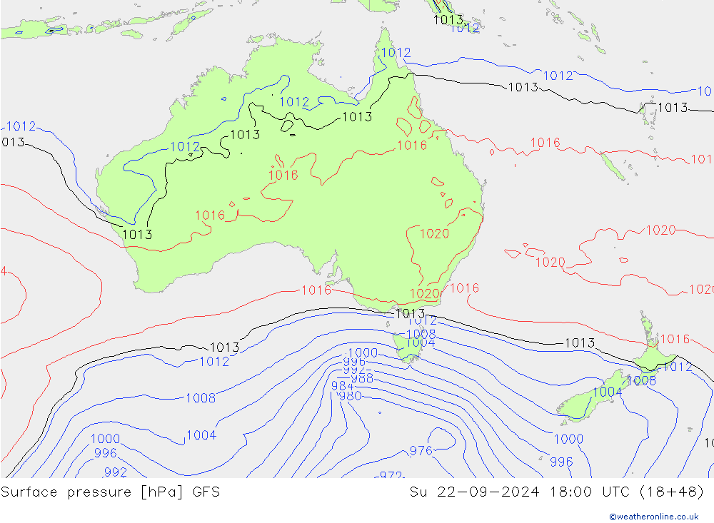 Pressione al suolo GFS dom 22.09.2024 18 UTC