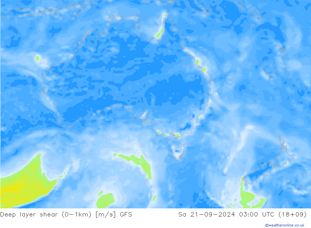 Deep layer shear (0-1km) GFS  21.09.2024 03 UTC